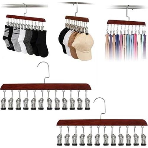 Space Saving Hanging Clothes Organizer with 12 Clips Multi-Purpose Storage for Leggings, Jeans, Skirts, Scarves, Hats, Socks(Vintage-2PCS)