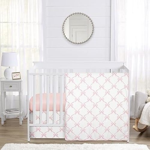 Sweet Jojo Designs 3-Piece Baby Crib Bedding Set (Pink Bows) for Girls, Infants/Nursery incl. Blanket, Fitted Sheet and Cribskirt (Blush, Bow, Ballerina, Ballet Dancer, Princess Collection)