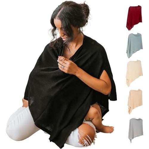 Breathable Nursing Cover Up for Breastfeeding - Privacy Nursing Covers - Newborn Essentials Must Haves - Improved Ponchy by Gold Mamas - Ebony