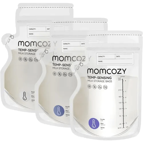 Momcozy Breastmilk Storage Bag, 8Oz, Temp-Sensing Color Change, 120 Count Milk Storage Bags Breastmilk with Pour Spout, Milk Bag with Self Standing for Breastfeeding, No Leak Presterilized for Freezer