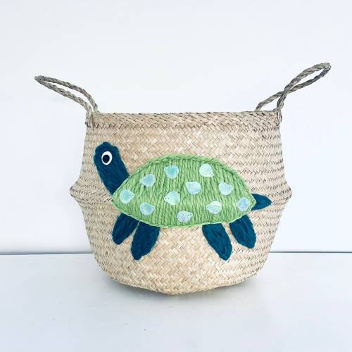 Large sea turtle belly basket in Green for kids toy storage nursery or bedroom by Bellybambino