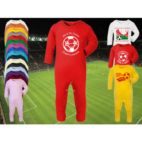 LIVERPOOL Football Baby ROMPER Sleepsuit Babygrow One-Piece Long Sleeve Gift-Newborn to 6-12m-16 colours-100% Cotton-Unisex/Boys/Girls-Daddy