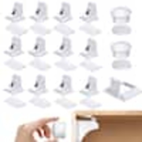 Wellco Baby Locks Magnetic Cabinet Locks Children Proof Cupboard Drawers Latches Adhesive (12 Locks +2 Keys +1 Stand) BLIML12L2K1S