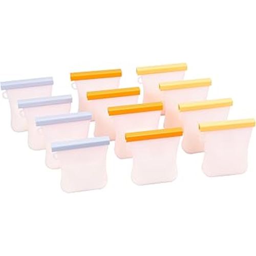 12 Pcs Silicone Breastmilk Storage Bags Reusable, 8oz/240ml Double Leak-Proof Breastmilk Freezer Bags, BPA Free Self-Standing Milk Bags for Breastfeeding, Baby Food Pouches