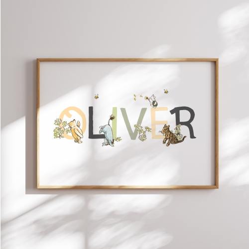 Custom Nursery Name Print | Baby Name Print | Classic Winnie the Pooh Nursery Decor | Personalised Nursery Wall Art | Pooh Bear Name Sign