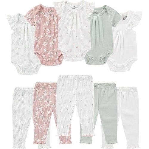 Baby Bodysuit and Pant Set Summer Ribbed Mix Match Infant Boy Girl Clothes Outfits