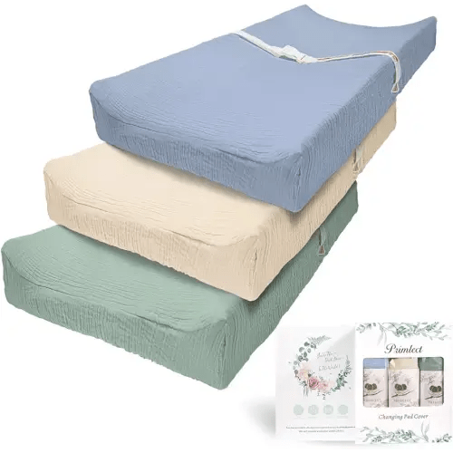 Muslin Changing Pad Cover for Boys Girls 100% Cotton Fitted Baby Diaper Changing Table 3 Pack Soft and Breathable for Standard Changing Table Topper 32"x16"