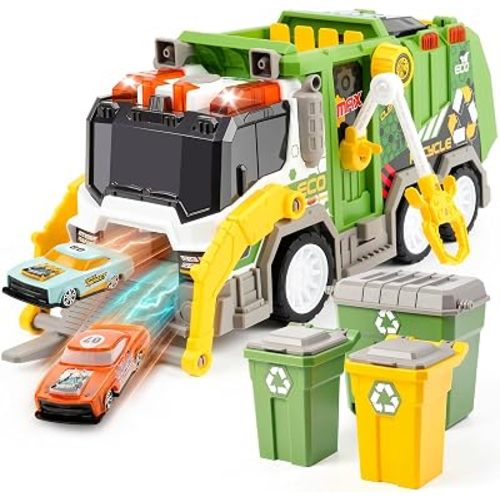 Large Friction Powered Garbage Truck Toy Set, Green