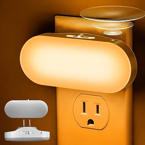 DORESshop Amber Night Light, Auto On/Off, 0-100 LM Adjustable Brightness, Dimmable Plug Into Wall Light Sensor Night Light for Kids Room, Bedroom Night Light, Stair Lights, Amber, 1W, 2 Pack