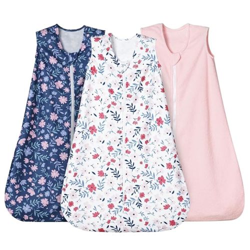 david's kids 3 Pack Micro Fleece Baby Sleep Sack 12-18 Months, Soft Baby Wearable Blankets with 2-Way Zipper, Comfy Sleeping Bags for Toddler Girls Neutral, Large Size, Floral