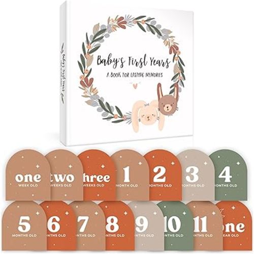 Keepsake Baby Memory Book and Beautiful Baby Monthly Milestone Cards bundle - A Bundle to Record Every Event from Birth