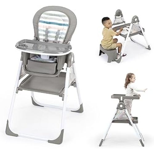 Ingenuity Proper Positioner Create Up Baby High Chair, 9 Modes of Use, Toddler Tower, Table and Chair, Foldable, Adjustable Footrest, 90 Degree Posture Aids Digestion, Ages 0-5 Years - Soulful Skies