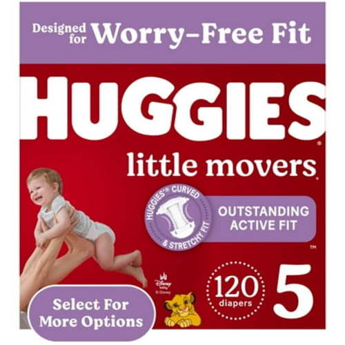 Huggies Little Movers Leak-Free Baby Diapers, Size 5, 120 Ct, Comfortable for Active Play, Fast-Absorbing