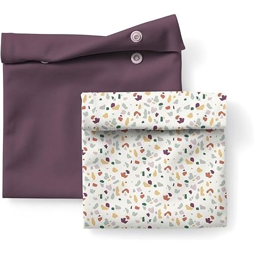 Esembly Snack + Sammy Pouches - Reusable Snack & Sandwich Bags| Storage Bag for Food - Set of 2 - Terrazzo, Plum