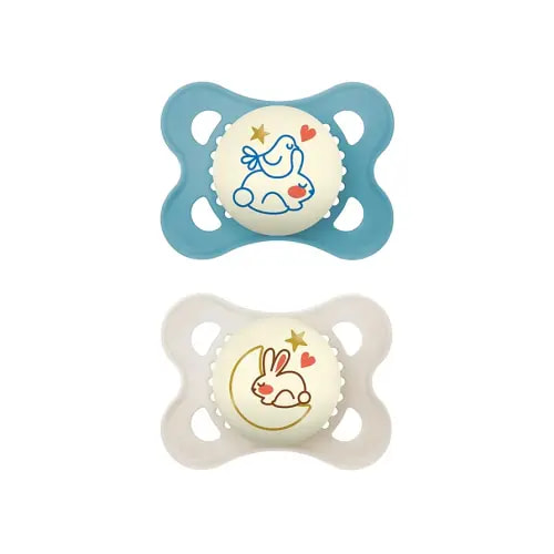 MAM Original Night Pacifiers, Binky Pacifier for 0-6 Months, BPA-Free Silicone, Glows in The Dark, Best for Newborn Babies, Developed with Medical Experts, 2 Count Binkies, with Sterilizer Case