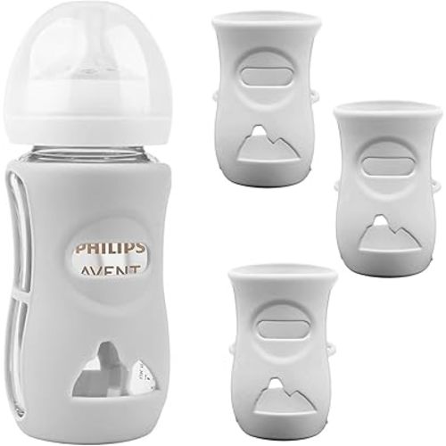 Silicone Sleeves for Avent Glass Natural Baby Bottle,3 Pack Bottles Shatter Proof Bottle Covers,Anti Flow Holder Compatible Baby Bottle 8 oz,BPA Free(Grey+Grey+Grey)