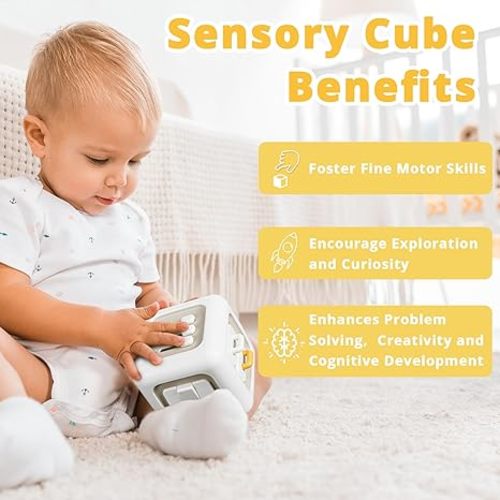 Busy Cube Toys for 1 Year Old Boy, Montessori Toys for 1+ Year Old, Travel Sensory Toys for Toddlers 1-3, Learning Fine Motor Skills| 1st Birthday Gifts Boy 12 Months + - Off-white
