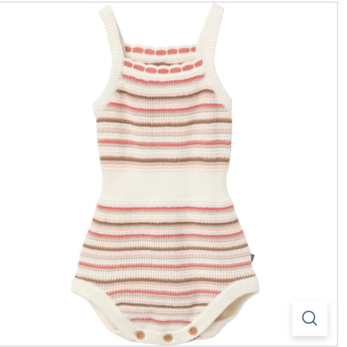 Baby Girls Pink Stripe Crochet Sunsuit Romper