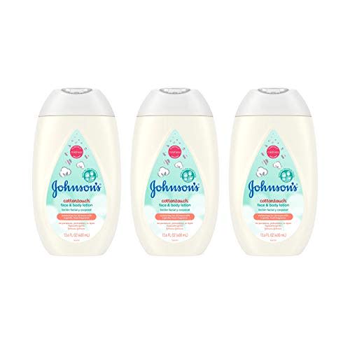 Johnson's CottonTouch Newborn Baby Face and Body Lotion, Hypoallergenic Moisturization for Baby's Skin, Made with Real Cotton, Paraben-Free, Dye-Free, 13.6 fl. oz, Pack of 3