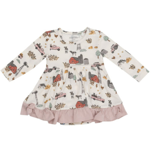 Angel Dear Infant Girls' Farm Print Long Sleeve Dress