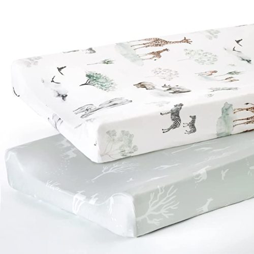 Stretch Ultra Soft Jersey Knit Changing Pad Cover Set 2 Pack, African Savannah Animals