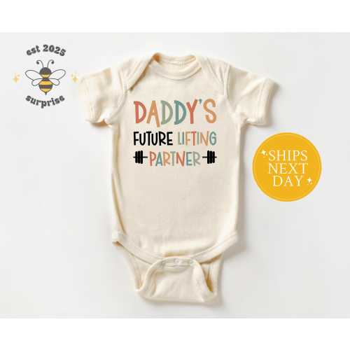 Daddy's Future Lifting Partner Onesie® - Cute Baby Gym Bodysuit - Gender Neutral Natural Bodysuit for Dad