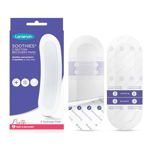 Lansinoh C-Section Recovery Pads, Postpartum C Section Essentials, 4 Sterilized Pads Provide Cooling Relief to Scar Area, C Section Recovery Must Haves, Great for Baby Registry