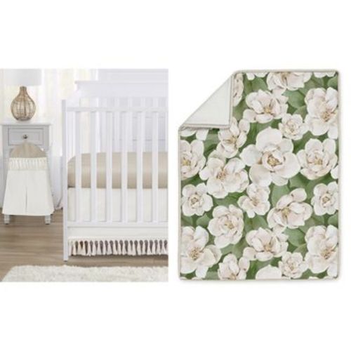 Sweet Jojo Designs Girl Baby Crib Bedding Set - Watercolor Magnolia Green Ivory And Taupe 4pc