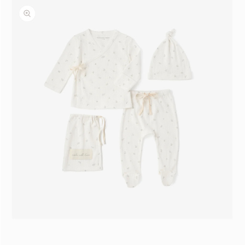 White Floral Organic Cotton Pointelle Layette Set – Elegant Baby