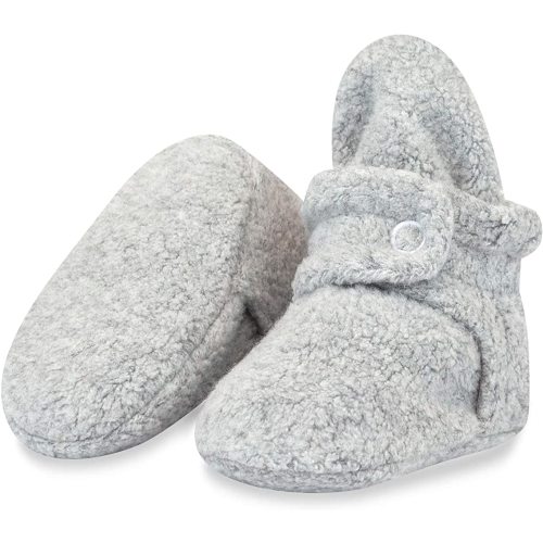 Zutano Unisex Fleece Baby Booties with Organic Cotton Lining, 3 Months in Heather Gray
