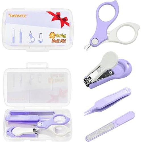 Baby Nail Clippers Kit Baby Grooming Set with Nail Clippers, Scissors, Nail File & Tweezers Baby Care Kit Fingernail Cutter for Baby,Newborn,Infant,Toddler,Kid(Purple)