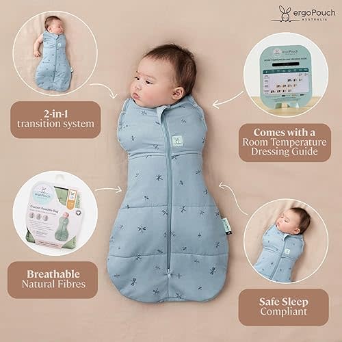 ergoPouch Cocoon Swaddle Sack 0.2 TOG - Baby Sleep Sack, Gentle Snug Fit Helps Calm Startle Reflex, Ideal for Arms In/Out Sleeping, Soft Breathable Fabric for Better Sleep (0-3 Months, Blush Leaf)