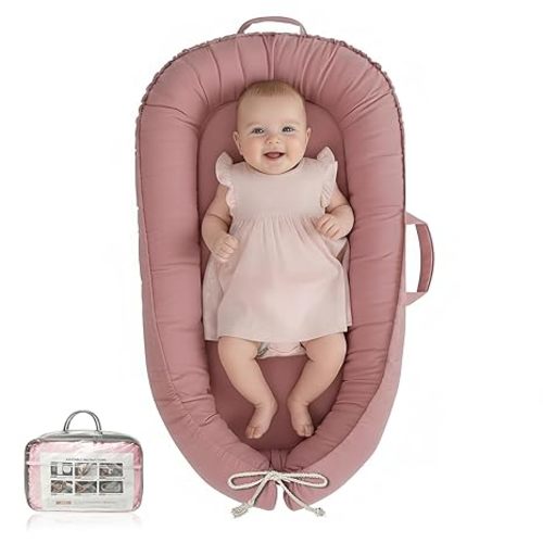Baby Lounger - Infant Lounger for Newborn 0-24 Months, Pure Cotton Breathable Baby Nest Lounger, Newborn Essentials for Baby Boys & Girls, Portable Baby Lounger for Home and Travel