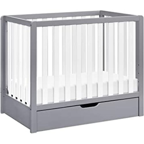 Carter's by DaVinci Colby 4-in-1 Convertible Mini Crib with Trundle Drawer in Grey and White, Greenguard Gold Certified, Undercrib Storage