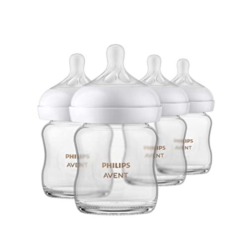 Philips AVENT Glass Natural Baby Bottle with Natural Response Nipple, Clear, 4oz, 4pk, SCY910/04