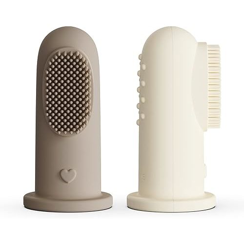 Moonkie Baby Toothbrush Finger Toothbrush Oral Cleaner Kit for 3 Months +, 2 Pcs (Warm Taupe/Ivory)