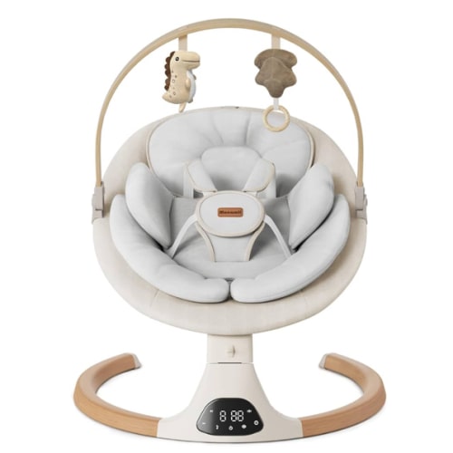 Baby Swings for Infants, Monamii Baby Swing, Bluetooth Infant Swing with Music Speaker, 5 Speeds and Remote Control, Indoor & Outdoor Use (Beige)