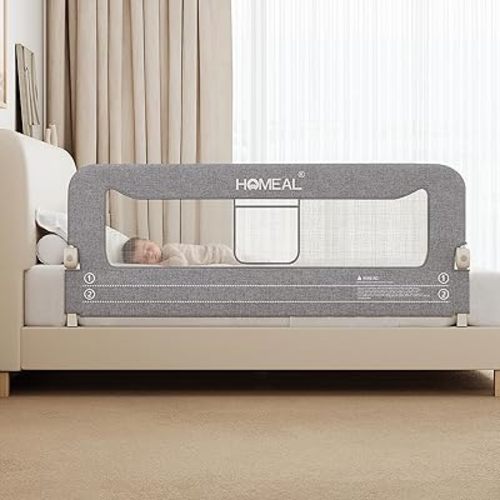 HOMEAL Bed Rail for Toddlers, 59in Swing Down Baby Bed Rail Guard, Toddler Bed Rails for King Size Beds, Twin, Full, Queen, Bed Guard Rail for Toddlers, Grey