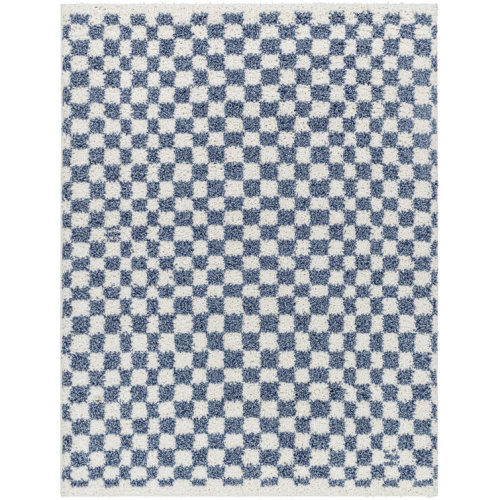 Reidsville Checkered Machine Woven Polyester Area Rug in Blue