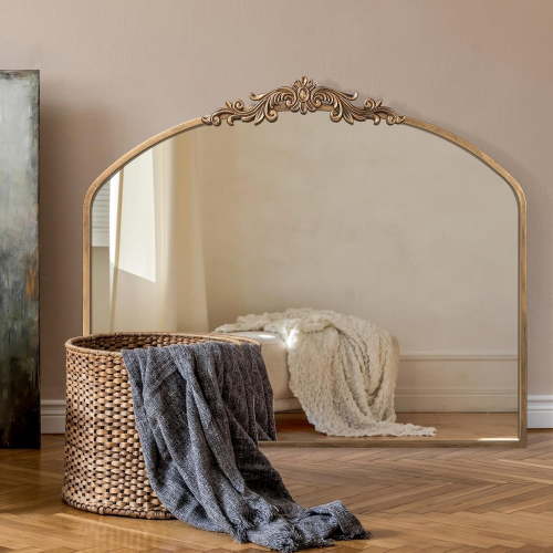 PERFNIQUE Vintage Mirror, 36" X 30" Arched Antique Baroque Wall Mirror, Gold Traditional Wall Decor, Ornate Wall Decor Anthro Look Alike Mirror for Bathroom Living Room Fireplace Entryway Hallway
