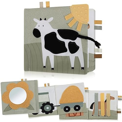 Soft Baby Book with Touch and Feel Pages - Cute Sensory Book for Babies 0-6, 6-12 & 12-18 Months with Mirror & Crinkle Paper - The Perfect Christmas Toy for Baby Showers Or as a Newborn/Infant Gift