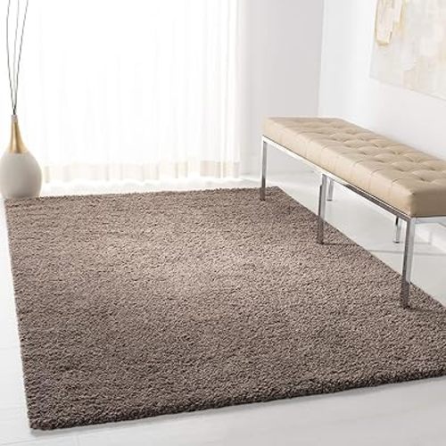 SAFAVIEH August Shag Collection Area Rug - 5'3" x 7'6", Taupe, Solid Design, Non-Shedding & Easy Care, 1.2-inch Thick Ideal for High Traffic Areas in Living Room, Bedroom (AUG900R)