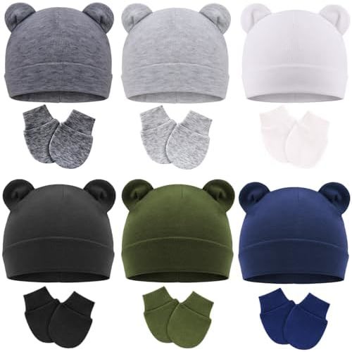 BQUBO Newborn Baby Hats and Mittens Sets Infant Boys Girls Cotton Beanie Gloves Newborn Hospital Caps for 0-6 Months