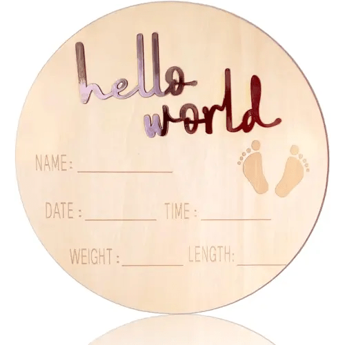 Baby Announcement Sign, 5.8 Inch Wooden Hello World Newborn Welcome Sign for Hospital, Birth Announcement Sign for Photo Props, Baby Name Announcement Plaques for Baby Shower (Black)