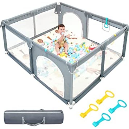 Baby Playpen,71"x59" Extra Large Baby Playard, Playpen for Babies with Gate, Baby Toys 0-6 to 12 Months Baby Activity Center, Sturdy Safety Playpen with Soft Mesh, Playpen for Toddlers(Gray)