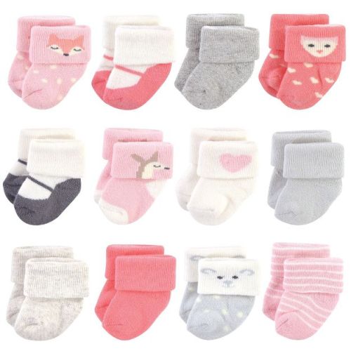 Hudson Baby Infant Girl Cotton Rich Newborn And Terry Socks, Girl Woodland, 0-3 Months