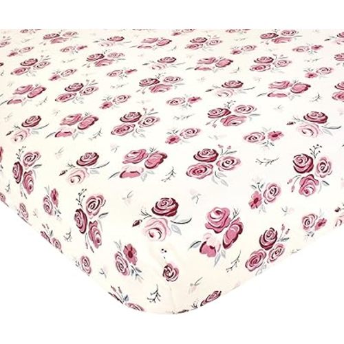 Hudson Baby Unisex Baby Cotton Fitted Crib Sheet, Rose, One Size