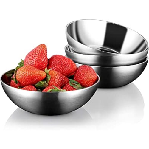 Stainless Steel Bowls for Kids, 18/8 Stainless Steel Toddler Bowl, BPA-Free, Durable & Easy Clean, 4 Pack - 14.5 oz Perfect for Baby Meals, Snacks, Serving and Travel & Home Use,Silver