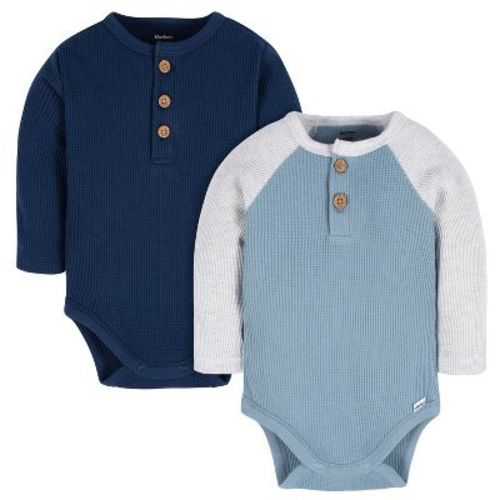 Gerber Baby Boys' Long Sleeve Onesies Bodysuits - Navy/blue/lt Grey Heather - 0-3 Months - 2-pack