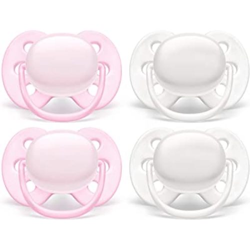 Philips AVENT Ultra Soft Pacifier, 0-6 Months, Arctic White/Pink, 4 Pack, SCF214/41